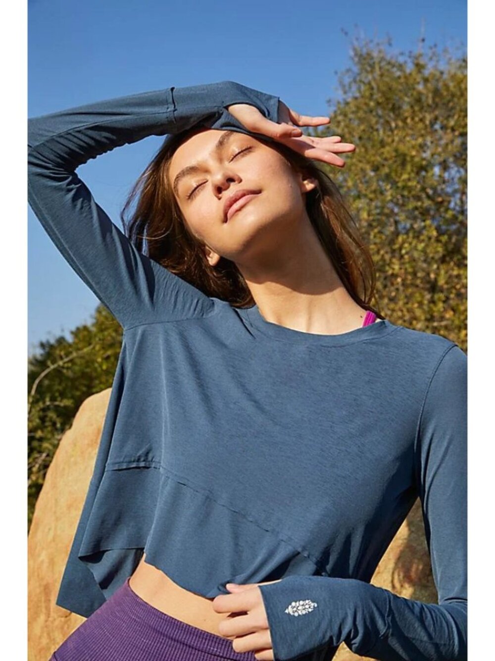 ☀️ FP Movement Midnight Navy Breezy Tempo UV Protection Long Sleeve Top L NWOT